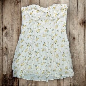 AEO White Yellow Pastel Cottage Floral Strapless Mini Dress Size XL